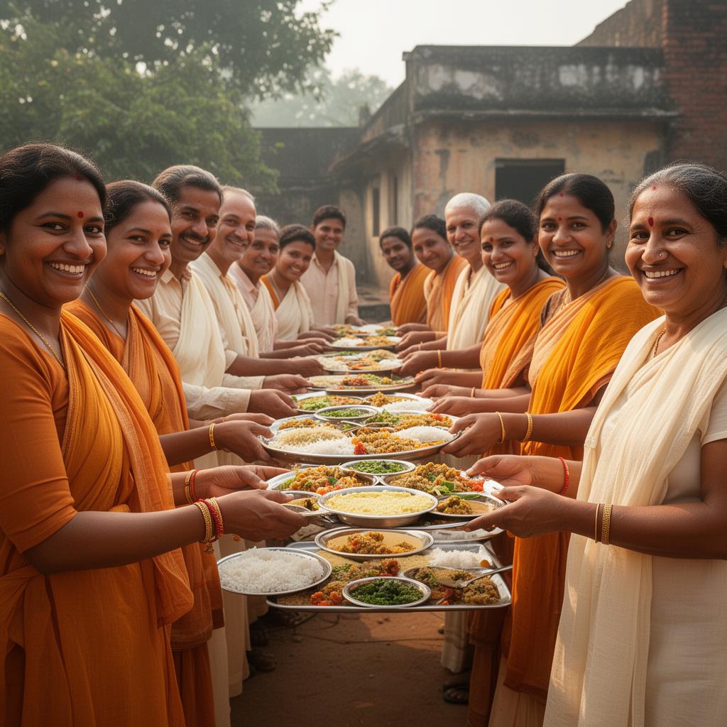 Volunteers serving food during a community program